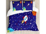 Set Copripiumino Abakuhaus Per Letti Singoli, Starry Rocket-Planeten, Antiacaro, Adatto A Chi Soffre Di Allergie, Con Federa, 200 Cm X 200 Cm - 80 X 80 Cm, Indaco Multicolore