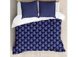 Abakuhaus Set Copripiumino Paisley Per Letti Singoli, Motivo Floreale Orientale In Damasco, Antiacaro E Anallergico, Con Federa, 155 Cm X 220 Cm - 80 X 80 Cm, Indaco E Guscio D'uovo
