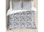 Set Copripiumino Abakuhaus Per Letti Singoli, Disegno Monocromatico Poppy Skizze, Antiacaro E Anallergico, Con Federa, 200 Cm X 200 Cm - 80 X 80 Cm, Blu Scuro, Grigio E Bianco