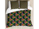 Set Copripiumino Abakuhaus Per Letti Singoli, Foglie Tropicali E Fiori Della Giungla, Antiacaro E Anallergico, Con Federa, 155 Cm X 220 Cm - 80 X 80 Cm, Multicolore
