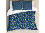 Abakuhaus Set Copripiumino Extraterrestre Per Letti Singoli, Mostri Divertenti, Il Volto, Antiacaro, Adatto A Chi Soffre Di Allergie, Con Federa, 155 Cm X 220 Cm - 80 X 80 Cm, Blu Cielo Scuro Multicolore