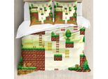 Abakuhaus Set Copripiumino Per Letto Singolo, Piattaforma Videogiochi Vintage, Antiacaro, Adatto A Chi Soffre Di Allergie, Con Federa, 155 Cm X 220 Cm - 80 X 80 Cm, Verde Pallido Marrone