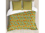 Abakuhaus Set Copripiumino Per Letto Singolo, Calendula Flowers Cartoon, Antiacaro, Adatto A Chi Soffre Di Allergie, Con Federa, 155 Cm X 220 Cm - 80 X 80 Cm, Pale Teal Orange