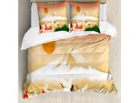 Abakuhaus Set Copripiumino Per Letto Singolo, Paesaggio Giapponese Con Uccelli, Antiacaro, Adatto A Chi Soffre Di Allergie, Con Federa, 155 Cm X 220 Cm - 80 X 80 Cm, Pale Camel Multicolor