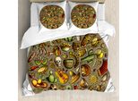 Abakuhaus Set Copripiumino Spagnolo Per Letti Singoli, Doodles Colorati, Antiacaro, Adatto A Chi Soffre Di Allergie, Con Federa, 200 Cm X 200 Cm - 80 X 80 Cm, Cacao E Multicolore