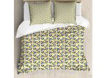 Abakuhaus Set Copripiumino Per Letto Singolo, Motivo Ripetitivo Con Agrumi, Antiacaro, Adatto A Chi Soffre Di Allergie, Con Federa, 155 Cm X 220 Cm - 80 X 80 Cm, Blu Petrolio Scuro Senape
