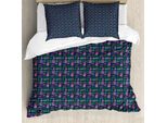 Abakuhaus Set Copripiumino Per Letti Singoli, Foglie Moderne Vivaci, Antiacaro, Adatto A Chi Soffre Di Allergie, Con Federa, 155 Cm X 220 Cm - 80 X 80 Cm, Blu Notte Multicolore