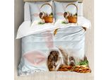 Abakuhaus Set Copripiumino Con Coniglietto Pasquale Per Letti Singoli, Gatto Come Coniglietto Pasquale, Antiacaro, Adatto A Chi Soffre Di Allergie, Con Federa, 200 Cm X 200 Cm - 80 X 80 Cm, Multicolore