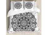 Set Copripiumino Abakuhaus Mandala Per Letti Singoli, Motivo Orientale Floradamast, Antiacaro, Adatto A Chi Soffre Di Allergie, Con Federa, 200 Cm X 200 Cm - 80 X 80 Cm, Grigio Antracite E Bianco