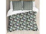 Set Copripiumino Abakuhaus Per Letti Singoli, Fiori E Foglie Astratti, Antiacaro, Adatto A Chi Soffre Di Allergie, Con Federa, 155 Cm X 220 Cm - 80 X 80 Cm, Grigio Salvia Chiaro Verde