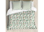 Abakuhaus Set Copripiumino Primavera Per Letti Singoli, Fiori, Antiacaro, Adatto A Chi Soffre Di Allergie, Con Federa, 155 Cm X 220 Cm - 80 X 80 Cm, Coconut Multicolor