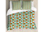Abakuhaus Set Copripiumino Per Letto Singolo, Mandarini E Foglie, Antiacaro, Adatto A Chi Soffre Di Allergie, Con Federa, 155 Cm X 220 Cm - 80 X 80 Cm, Vermiglio Azzurro Pallido