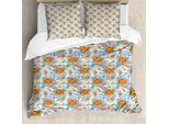 Abakuhaus Set Copripiumino Con Caricatura Per Letti Singoli, Tigre E Rami Frondosi, Antiacaro, Adatto A Chi Soffre Di Allergie, Con Federa, 155 Cm X 220 Cm - 80 X 80 Cm, Arancione Scuro Multicolore