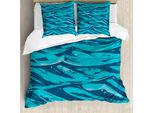 Abakuhaus Set Copripiumino Vintage Per Letti Singoli, Motivo A Onde, Antiacaro, Adatto A Chi Soffre Di Allergie, Con Federa, 200 Cm X 200 Cm - 80 X 80 Cm, Blu Petrolio Scuro Seafoam