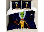 Abakuhaus Set Copripiumino Extraterrestre Per Letti Singoli, Divertente Creatura In Tuta Spaziale, Antiacaro, Adatto A Chi Soffre Di Allergie, Con Federa, 200 Cm X 200 Cm - 80 X 80 Cm, Multicolore