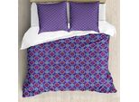 Abakuhaus Set Copripiumino Geometrico Per Letti Singoli, Motivi Astratti Retrò, Antiacaro, Adatto A Chi Soffre Di Allergie, Con Federa, 200 Cm X 200 Cm - 80 X 80 Cm, Viola Scuro Multicolore