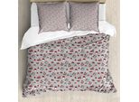 Abakuhaus Set Copripiumino Per Letti Singoli, Motivo Fungo Amanita, Antiacaro, Adatto A Chi Soffre Di Allergie, Con Federa, 200 Cm X 200 Cm - 80 X 80 Cm, Pale Taupe Vermilion