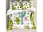 Set Copripiumino Abakuhaus Hawaii Per Letti Singoli, Acquerello Cactus Esotico, Antiacaro, Adatto A Chi Soffre Di Allergie, Con Federa, 155 Cm X 220 Cm - 80 X 80 Cm, Multicolore