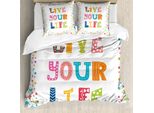 Abakuhaus Set Copripiumino Per Letto Singolo, Divertente Scritta Live Your Life, Antiacaro, Adatto A Chi Soffre Di Allergie, Con Federa, 155 Cm X 220 Cm - 80 X 80 Cm, Multicolore