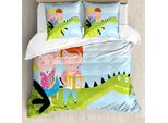 Abakuhaus Set Copripiumino Per Letti Singoli, Ragazze Sedute Su Draghi, Antiacaro, Adatto A Chi Soffre Di Allergie, Con Federa, 155 Cm X 220 Cm - 80 X 80 Cm, Multicolore