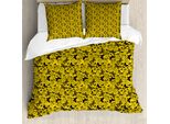 Abakuhaus Set Copripiumino Romantico Per Letti Singoli, Motivo Farfalle E Fiori, Antiacaro E Anallergico, Con Federa, 155 Cm X 220 Cm - 80 X 80 Cm, Giallo, Tortora, Grigio