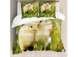 Abakuhaus Set Copripiumino Per Letti Singoli, Foto Con Pulcini, Antiacaro, Adatto A Chi Soffre Di Allergie, Con Federa, 155 Cm X 220 Cm - 80 X 80 Cm, Giallo Pallido Verde Felce