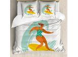 Abakuhaus Set Copripiumino Per Letti Singoli, Donna Surfista Sull'onda, Antiacaro, Adatto A Chi Soffre Di Allergie, Con Federa, 200 Cm X 200 Cm - 80 X 80 Cm, Multicolore Guscio D'uovo