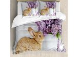 Abakuhaus Set Copripiumino Coniglietto Pasquale Per Letti Singoli, Coniglietto Con Fiori Di Lillà, Antiacaro, Adatto A Chi Soffre Di Allergie, Con Federa, 200 Cm X 200 Cm - 80 X 80 Cm, Multicolore