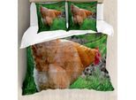 Abakuhaus Set Copripiumino Per Letto Singolo, Foto Di Gallina Su Prato, Antiacaro, Adatto A Chi Soffre Di Allergie, Con Federa, 200 Cm X 200 Cm - 80 X 80 Cm, Color Cannella E Verde Felce