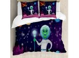 Abakuhaus Set Copripiumino Extraterrestre Per Letti Singoli, Spazio Cosmico Simboli Divertenti, Antiacaro Adatto A Chi Soffre Di Allergie Con Federa, 200 Cm X 200 Cm - 80 X 80 Cm, Viola Scuro Multicolore