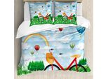 Abakuhaus Set Copripiumino Con Caricatura Per Letti Singoli, Paesaggio Primaverile Con Bicicletta, Antiacaro, Adatto A Chi Soffre Di Allergie, Con Federa, 155 Cm X 220 Cm - 80 X 80 Cm, Multicolore