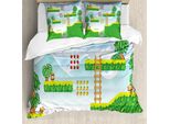 Abakuhaus Set Copripiumino Per Letto Singolo, Exotic Tile Game Platform, Antiacaro E Anallergico, Con Federa, 155 Cm X 220 Cm - 80 X 80 Cm, Sky Blue Lime Green