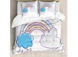 Abakuhaus Set Copripiumino Arcobaleno Per Letti Singoli, Cartone Animato Con Nuvole Piovose, Antiacaro, Adatto A Chi Soffre Di Allergie, Con Federa, 200 Cm X 200 Cm - 80 X 80 Cm, Bianco Multicolore
