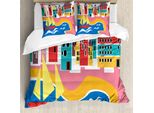 Abakuhaus Set Copripiumino Per Letto Singolo, Cartoon Summer Kunst, Antiacaro, Adatto A Chi Soffre Di Allergie, Con Federa, 155 Cm X 220 Cm - 80 X 80 Cm, Multicolore