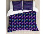 Abakuhaus Set Copripiumino Per Letti Singoli, Fiori Colorati, Antiacaro, Adatto A Chi Soffre Di Allergie, Con Federa, 155 Cm X 220 Cm - 80 X 80 Cm, Indaco E Multicolore