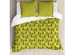 Abakuhaus Set Copripiumino Per Letti Singoli, Vibrant Granatapfel-BlüTe, Antiacaro, Adatto A Chi Soffre Di Allergie, Con Federa, 155 Cm X 220 Cm - 80 X 80 Cm, Giallo Verde Multicolore