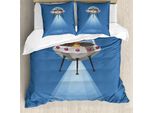 Abakuhaus Set Copripiumino Extraterrestre Per Letti Singoli, Astronave Extraterrestre, Antiacaro, Adatto A Chi Soffre Di Allergie, Con Federa, 200 Cm X 200 Cm - 80 X 80 Cm, Viola Scuro Multicolore
