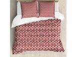 Abakuhaus Set Copripiumino Geometrico Per Letti Singoli, Cerchi E Quadrati Vivaci, Antiacaro, Adatto A Chi Soffre Di Allergie, Con Federa, 155 Cm X 220 Cm - 80 X 80 Cm, Rosa Pastello Multicolore