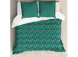 Abakuhaus Set Copripiumino Per Letti Singoli, Damasco Con Motivi Floreali Orientali, Antiacaro E Anallergico, Con Federa, 200 Cm X 200 Cm - 80 X 80 Cm, Blu Petrolio E Giallo Terra