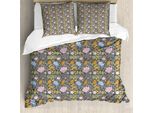 Abakuhaus Set Copripiumino Botanico Per Letti Singoli, Natura Creativa Blooming, Antiacaro Adatto A Chi Soffre Di Allergie Con Federa, 155 Cm X 220 Cm - 80 X 80 Cm, Multicolore Grigio Chiaro