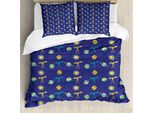 Abakuhaus Set Copripiumino Per Letti Singoli, Sole, Pianeti E Telescopio, Antiacaro, Adatto A Chi Soffre Di Allergie, Con Federa, 155 Cm X 220 Cm - 80 X 80 Cm, Lavanda Scuro Giallo