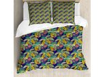 Abakuhaus Set Copripiumino Tropicale Per Letti Singoli, Foglie Di Palma Aloha Esotiche, Antiacaro, Adatto A Chi Soffre Di Allergie, Con Federa, 200 Cm X 200 Cm - 80 X 80 Cm, Indaco E Multicolore