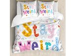 Abakuhaus Bleib VerrüCkt Set Copripiumino Per Letti Singoli, Calligrafia Decorativa, Antiacaro, Adatto A Chi Soffre Di Allergie, Con Federa, 155 Cm X 220 Cm - 80 X 80 Cm, Multicolore