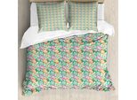 Abakuhaus Set Copripiumino Per Letto Singolo, Divertente Motivo Floreale Primaverile, Antiacaro, Adatto A Chi Soffre Di Allergie, Con Federa, 200 Cm X 200 Cm - 80 X 80 Cm, Giallo Pallido Multicolore