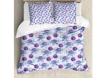 Abakuhaus Set Copripiumino Per Letto Singolo, Rose Astratte Su Strisce, Antiacaro, Adatto A Chi Soffre Di Allergie, Con Federa, 155 Cm X 220 Cm - 80 X 80 Cm, Rosa Baby E Azzurro Cielo