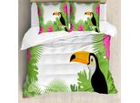 Abakuhaus Set Copripiumino Tropicale Per Letti Singoli, Piante Esotiche E Uccelli, Antiacaro, Adatto A Chi Soffre Di Allergie, Con Federa, 200 Cm X 200 Cm - 80 X 80 Cm, Verde Lime Multicolore