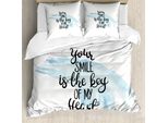 Abakuhaus Set Copripiumino Per Letto Singolo Con Proverbio, Parole Romantiche Brushstrokes, Antiacaro, Adatto A Chi Soffre Di Allergie, Con Federa, 200 Cm X 200 Cm - 80 X 80 Cm, Azzurro Grigio