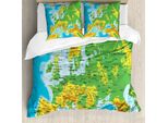 Abakuhaus Set Copripiumino Per Letti Singoli, Mappa Dell'europa Altamente Dettagliata, Antiacaro, Adatto A Chi Soffre Di Allergie, Con Federa, 155 Cm X 220 Cm - 80 X 80 Cm, Multicolore