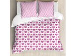 Abakuhaus Set Copripiumino Per Letto Singolo Per San Valentino, Cuori Semplici, Antiacaro, Adatto A Chi Soffre Di Allergie, Con Federa, 155 Cm X 220 Cm - 80 X 80 Cm, Fucsia E Rosa Scuro