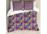 Abakuhaus Set Copripiumino Paisley Per Letti Singoli, Motivo Floreale Buta Eastern, Antiacaro, Adatto A Chi Soffre Di Allergie, Con Federa, 200 Cm X 200 Cm - 80 X 80 Cm, Blu Viola Multicolore